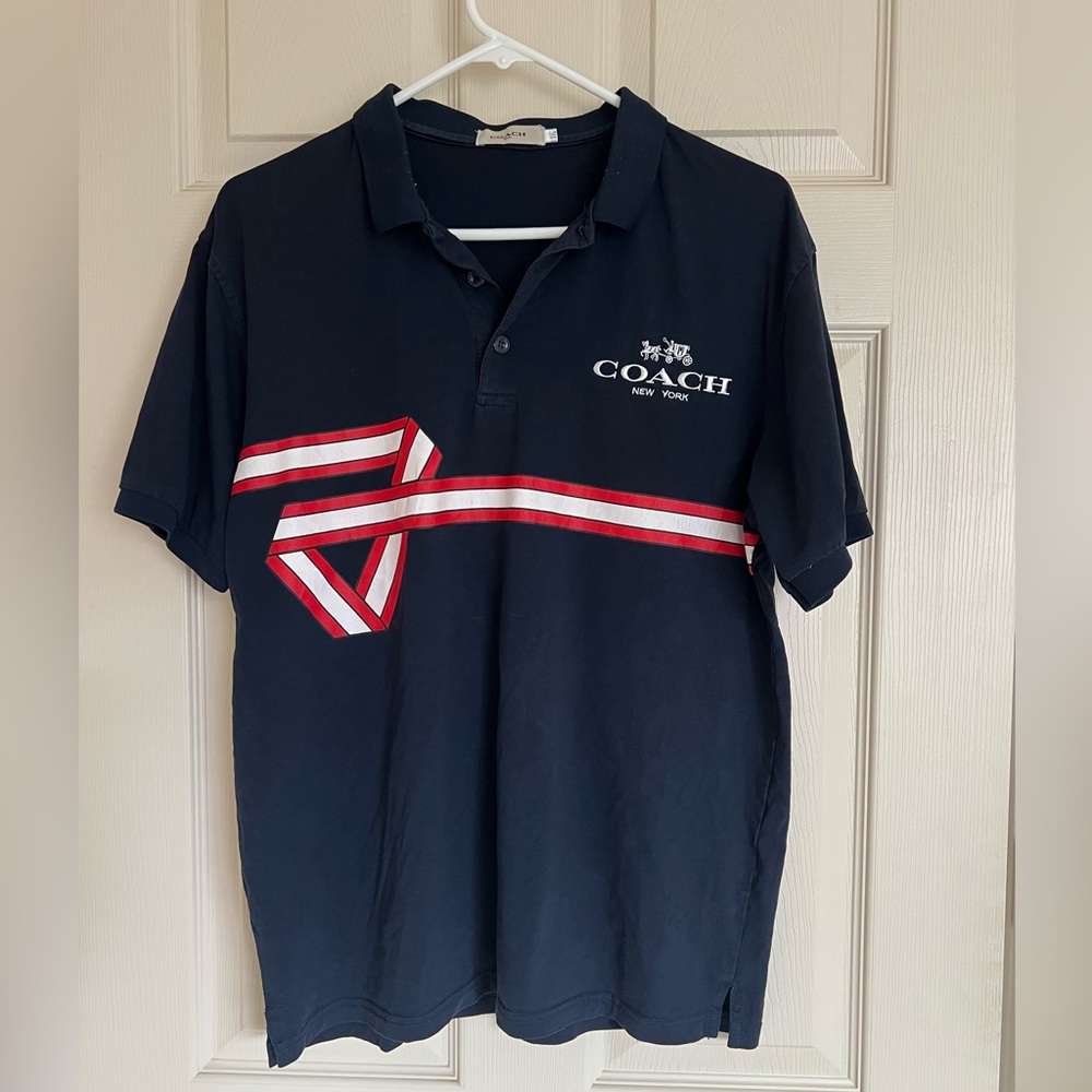 Rare Coach Polo Shirt Horse Carriage Embroidered, Sz XXL, Navy, Y2K Prep Style
